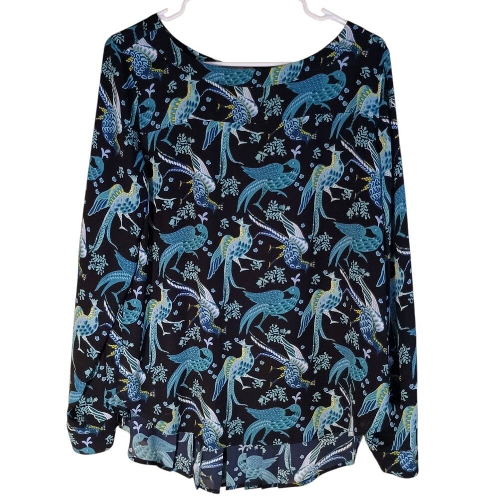 Ann Taylor Loft Peacock Pattern Blouse Size M Pleated Back